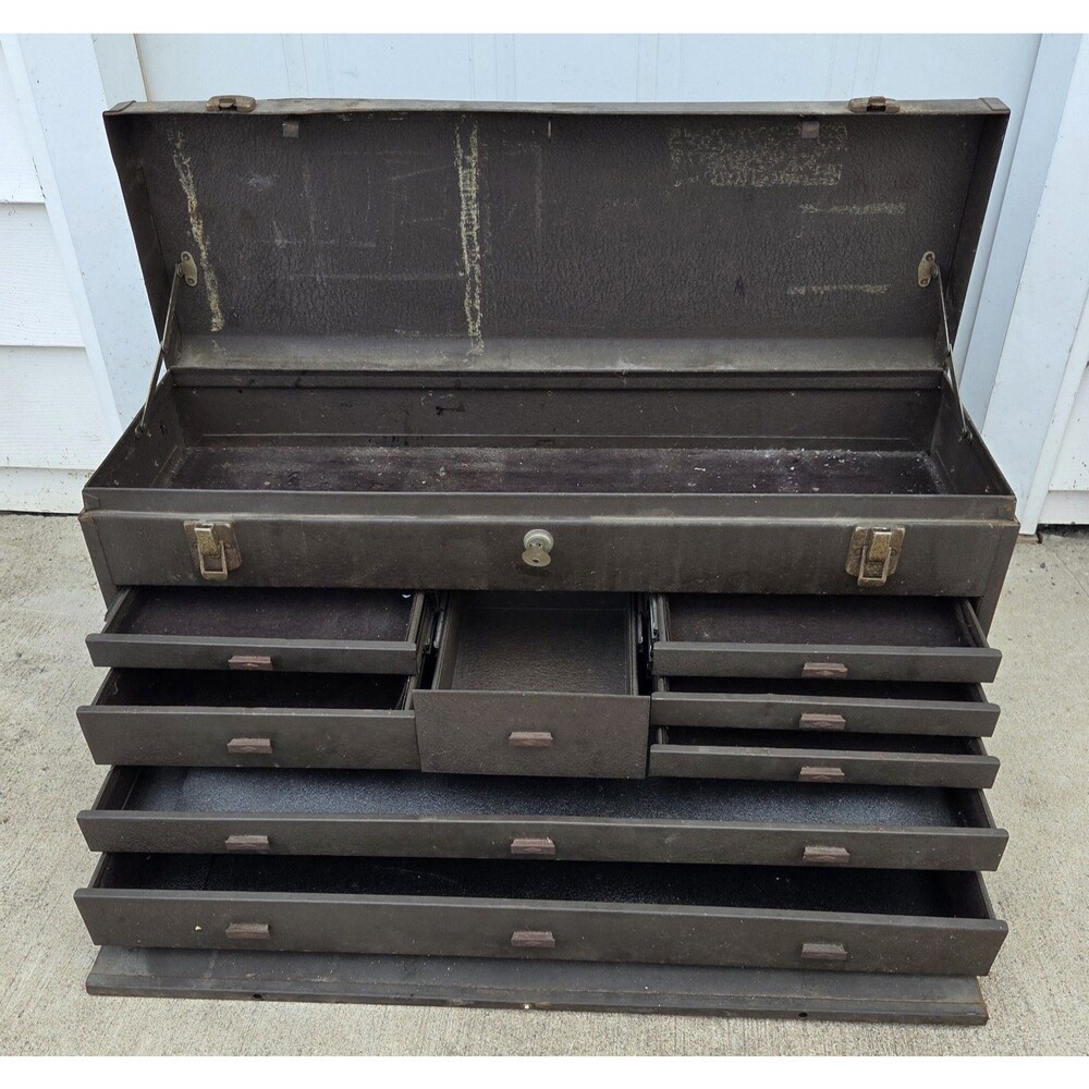 Kennedy No. 526 8 Drawer Machinist Tool Box Chest Brown Wrinkle USA With One Key